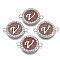 Alloy Enamel Links Connectors, with Crystal Rhinestones, Flat Round with Letter, Silver Color Plated, Letter.V, 22x16x2mm, Hole: 1.8mm