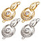 Beebeecraft 6 Sets 2 Colors Rack Plating Brass Pave Clear Cubic Zirconia Fold Over Clasps, Cadmium Free & Lead Free, Flat Round, Real Gold Plated & Real Platinum Plated, 27x14.5x5mm, Flat Round: 16.5x14x3mm, Hole: 1.5mm, Clasp: 13x4.5x5mm, Hole: 1.8mm, Inner Diameter: 5x3mm, 3 sets/color