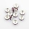 Brass Grade A Rhinestone Spacer Beads, Silver Color Plated, Nickel Free, Rondelle, Light Amethyst, 4x2mm, Hole: 0.8mm