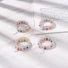 2Pcs 2 Style Glass & Brass Beaded Stretch Finger Rings with Charms for Women RJEW-JR00480-2