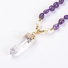 Natural Amethyst and Natural Quartz Crystal Pendant Necklaces NJEW-I220-04-2