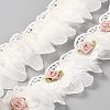 Polyester Flower Lace Ribbons with Faux Feather SRIB-WH0011-245-1