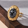 Oval Natural Snowflake Obsidian Finger Rings RJEW-M063-01G-18-5