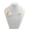 Imitation Pearl & CCB Plastic Round Ball Brass Cuff Torques Necklaces WG64653-01-3