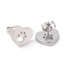 Tarnish Resistant 304 Stainless Steel Heart with Dog Paw Print Stud Earrings for Women EJEW-G328-02P-2