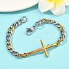 201 Stainless Steel Cross Link Bracelets BJEW-G785-01GP-3