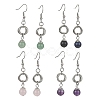 4 Pairs 4 Style Natural Mixed Genstone Round Beaded Dangle Earrings EJEW-TA00298-1