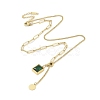304 Stainless Steel Pave Green Cubic Zirconia Rectangle Pendant Necklaces LS-NJEW-N055-13G-2