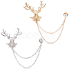 2Pcs 2 Colors Deer Hanging Chain Brooch Pin JEWB-FH0003-28-1