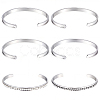6Pcs C-Shaped 201 Stainless Steel Grooved Cuff Bangles STAS-BBC0008-40-1