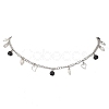 Natural Black Agate(Dyed & Heated) & Natural Pearl & 304 Stainless Steel Heart Tassel Curb Chain Necklaces NJEW-JN05342-2