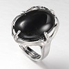 Adjustable Oval Gemstone Wide Band Rings RJEW-L062-01-2