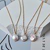 Summer Natural Freshwater Pearl Oval Safety Button Pendant Necklaces ZU8498-3