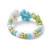 3Pcs 3 Color Glass Seed Beaded Stretch Rings Sets. Flower Stackable Rings RJEW-JR00617-5