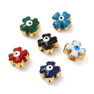 Golden Tone Brass Enamel Beads KK-E048-01G-1