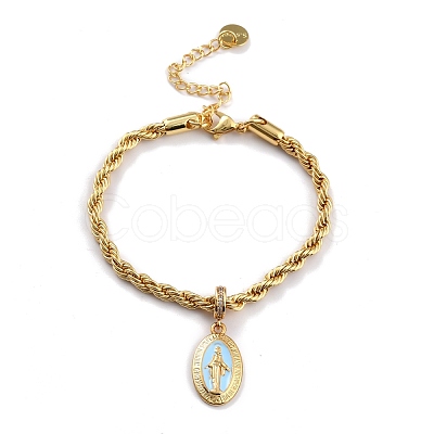 Alloy Enamel Oval with Virgin Mary Charm Bracelets BJEW-L652-19-G-1