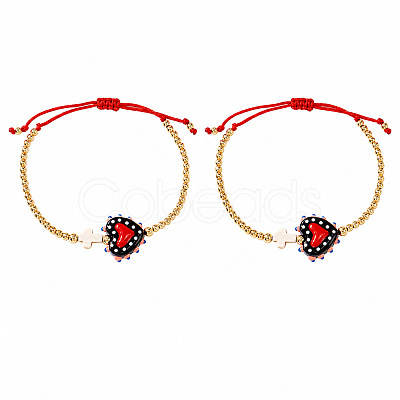 2Pcs 2 Colors Dyed Synthetic Turquoise Cross and Glass Heart Braided Bead Bracelets for Women PE0777-2-1