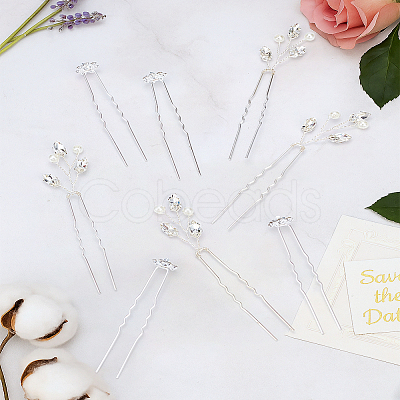 8Pcs 2 Styles Brass and Alloy Rhinestone Hair Forks MRMJ-LP0002-17-1