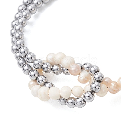 Natural Pearl & Synthetic Non-magnetic Hematite Beaded Bracelets for Women BJEW-JB13364-01-1