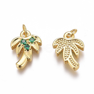 Brass Micro Pave Green Cubic Zirconia Charms X-ZIRC-O035-14G-1