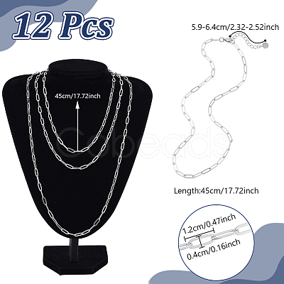 12Pcs 4MM 304 Stainless Steel Paperclip Chain Necklaces NJEW-NB0001-38A-1