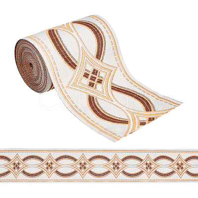 Ethnic Style Polyester Rhombus Jacquard Ribbon OCOR-WH0101-19A-1