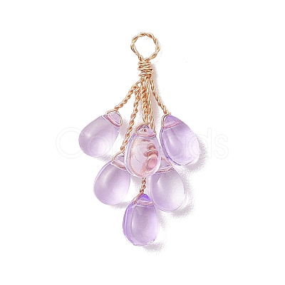 Light Gold Copper Wire Wrapped Transparent Glass Pendants PALLOY-JF04865-1