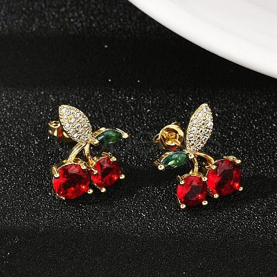 Brass Pave Cubic Zirconia Stud Earrings for Women EJEW-A126-03G-1