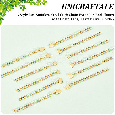 30Pcs 3 Style 304 Stainless Steel Curb Chain Extender STAS-UN0054-66-1