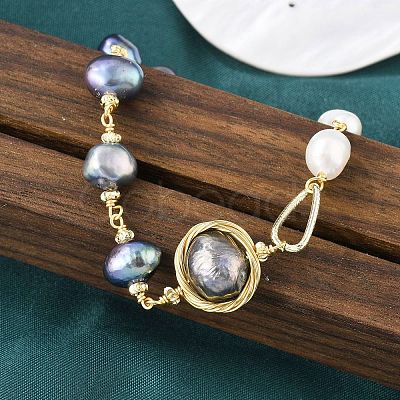 Pearl Beaded Bracelets BJEW-P350-01G-1