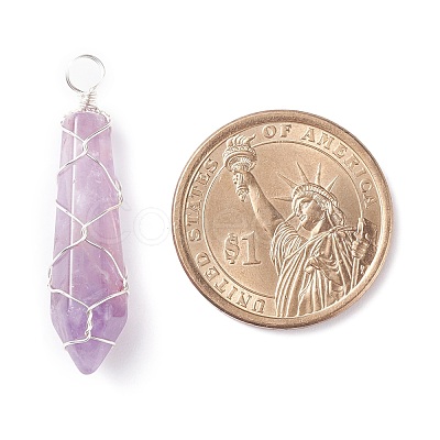 Natural Faceted Gemstone Pointed Pendants PALLOY-JF01296-1