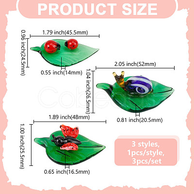 3Pcs 3 Styles Glass Green Leaf Display Decorations DJEW-DR0001-11-1