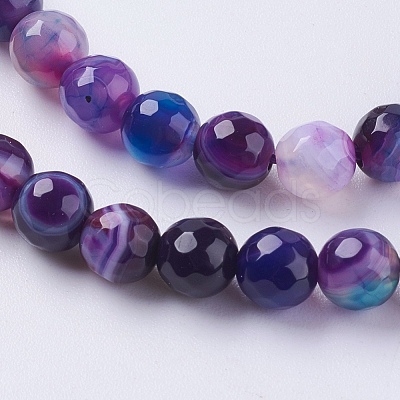 Faceted Round Dyed Natural Striped Agate/Banded Agate Beads Strands G-G581-6mm-M-1