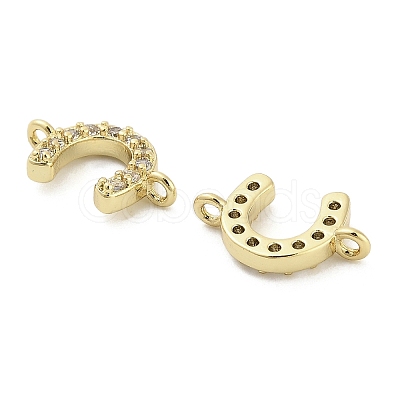 Brass Micro Pave Clear Cubic Zirconia Horseshoe Connector Charms KK-H527-09G-1
