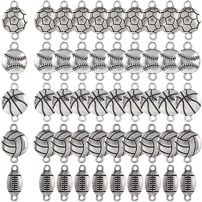 50Pcs 5 Styles Tibetan Style Sport Ball Alloy Connector Charms TIBE-SC0001-95-1