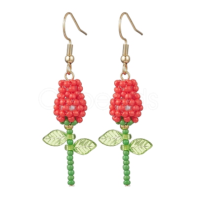 Stainless Steel Glass Flower Dangle Earrings EJEW-MZ00574-1
