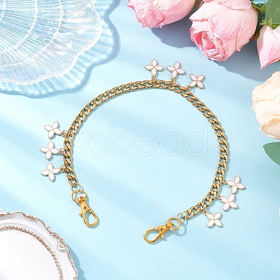 Alloy Enamel Flower Charm 304 Stainless Steel Cuban Link Chain Bag Decorative Chains FIND-JF00160-02-1