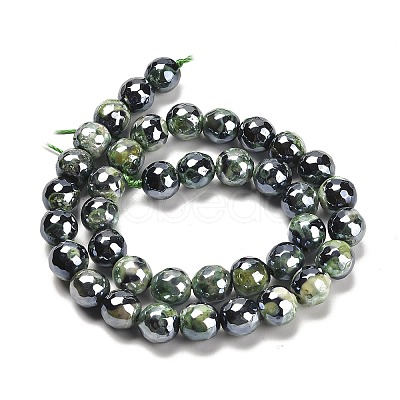 Electroplated Natural Fire Crackle Agate Round Beads Strands G-G0006-A02-04-1