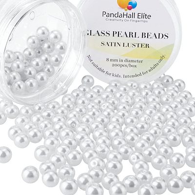 1 Box 8mm White Tiny Satin Luster Glass Pearl Beads Round Loose Beads for Jewelry Making HY-PH0001-8mm-001-1