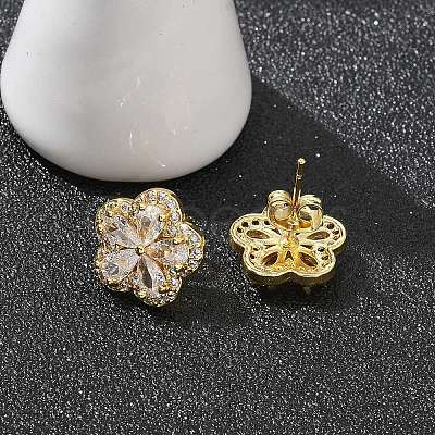 Rack Plating Brass Micro Pave Clear Cubic Zirconia Stud Earrings EJEW-H149-01G-1