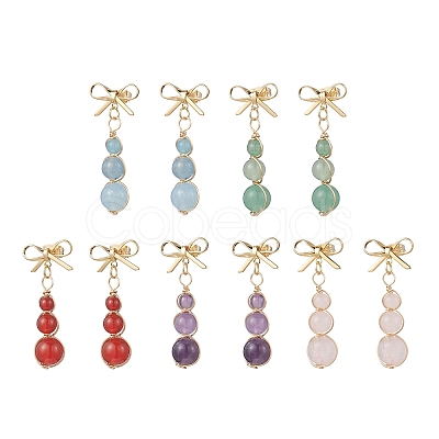 Natural Mixed Stone Bowknot with Round Dangle Stud Earrings EJEW-JE06780-1