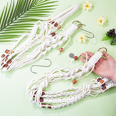 2Pcs Handmade Macrame Polyester with Wood Bead Plant Hanger AJEW-HS0001-47A-1