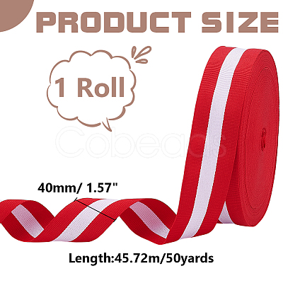 50 Yards Tricolor Polyester Striped Grosgrain Ribbon OCOR-WH0112-004B-1