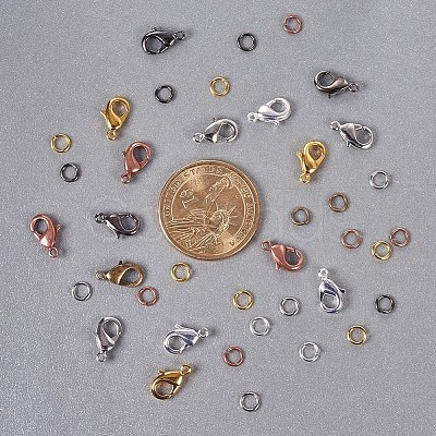 6 Colors Lobster Claw Clasps and 6 Colors Open Jump Rings Brass for Jewelry Making KK-PH0014-01-1