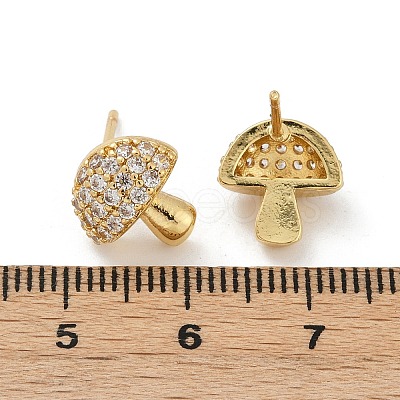 Mushroom Brass Micro Pave Clear Cubic Zirconia Stud Earrings EJEW-F895-17G-1