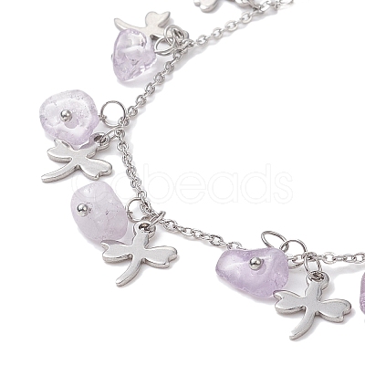 Natural Amethyst Chips & Dragonfly Charms Anklet AJEW-AN00512-08-1