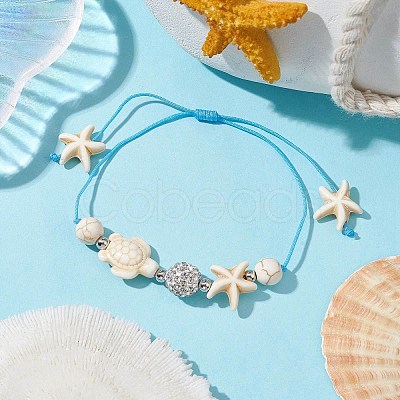 Starfish & Turtle Synthetic Turquoise(Dyed & Heated) and Magnesite Braided Bead Bracelets BJEW-JB09818-02-1