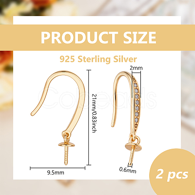 1 Pair 925 Sterling Silver Ear Hooks STER-BC0003-59G-1