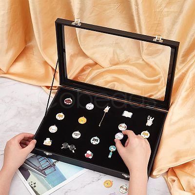 Wood Pin Display Case CON-WH0084-31-1