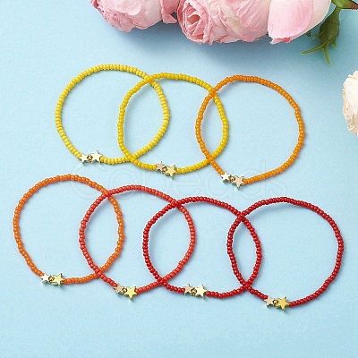 7Pcs Glass Seed Beads Stretch Bracelets for Women BJEW-MZ00279-1